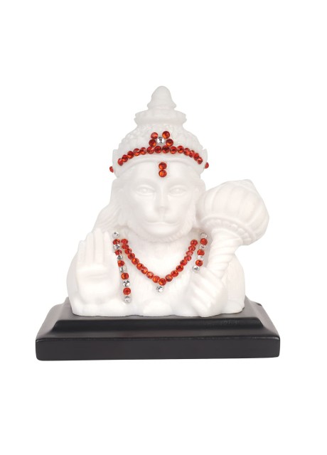 VOILA White Color Lord Pawan Putra Hanuman Ji Car Dashboard Idol Poly Marble Size 10x8x6